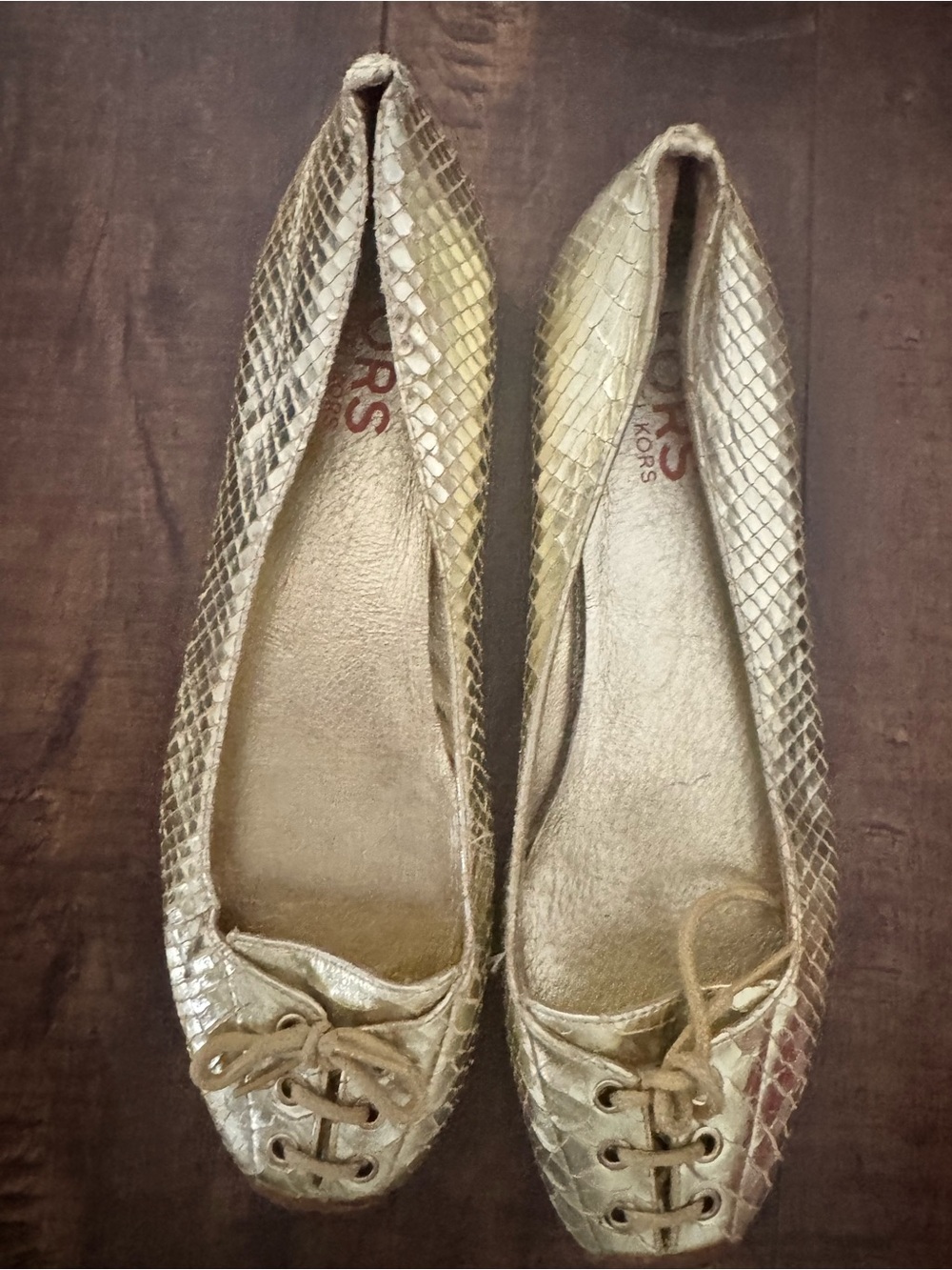 Michael Kors Metallic Gold Snake-Effect Ballet Flats